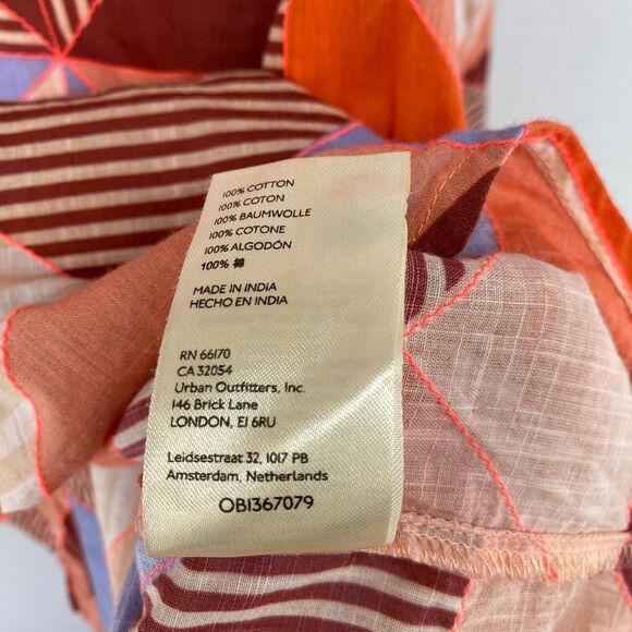 MAEVE ANTHROPOLOGIE Top L Patchwork Shirt Button Front Roll Tab Sleeve Pink Blue - Picture 13 of 16